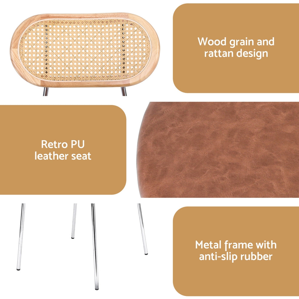 Kitchen & Dining Chairs: Artiss 4x Dining Chairs PU Leather Rattan Kitchen Lounge Cafe Accent Chair Brown