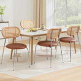 Kitchen & Dining Chairs: Artiss 4x Dining Chairs PU Leather Rattan Kitchen Lounge Cafe Accent Chair Brown
