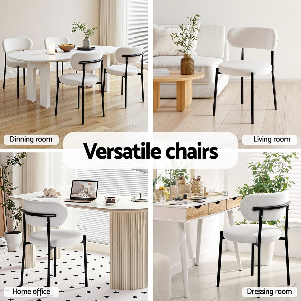 Kitchen & Dining Chairs: Artiss Dining Chairs Set of 4 Sherpa Boucle White