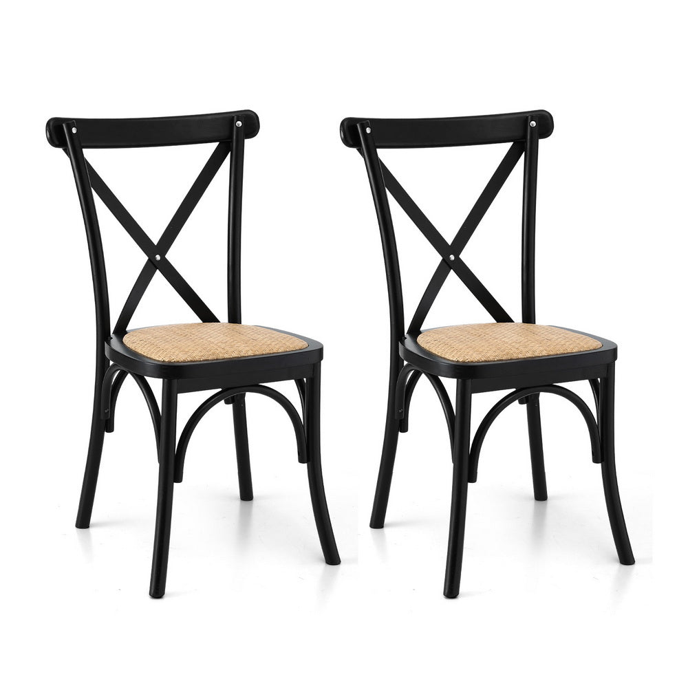 Kitchen & Dining Chairs: Artiss 2x Dining Chairs Rattan Wooden Kitchen Accent Chair Cafe Lounge Rubber Wood