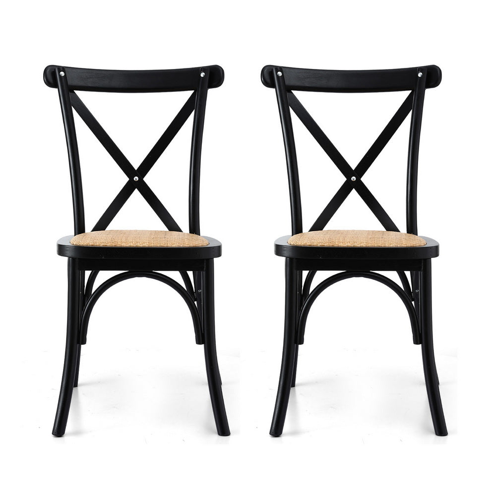 Kitchen & Dining Chairs: Artiss 2x Dining Chairs Rattan Wooden Kitchen Accent Chair Cafe Lounge Rubber Wood