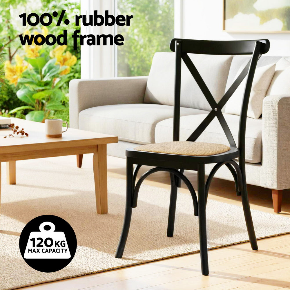 Kitchen & Dining Chairs: Artiss 2x Dining Chairs Rattan Wooden Kitchen Accent Chair Cafe Lounge Rubber Wood