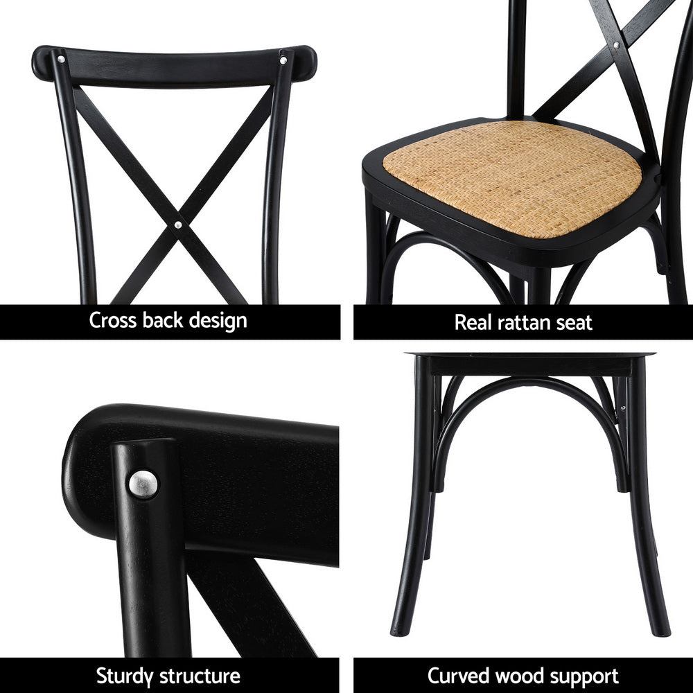 Kitchen & Dining Chairs: Artiss 2x Dining Chairs Rattan Wooden Kitchen Accent Chair Cafe Lounge Rubber Wood