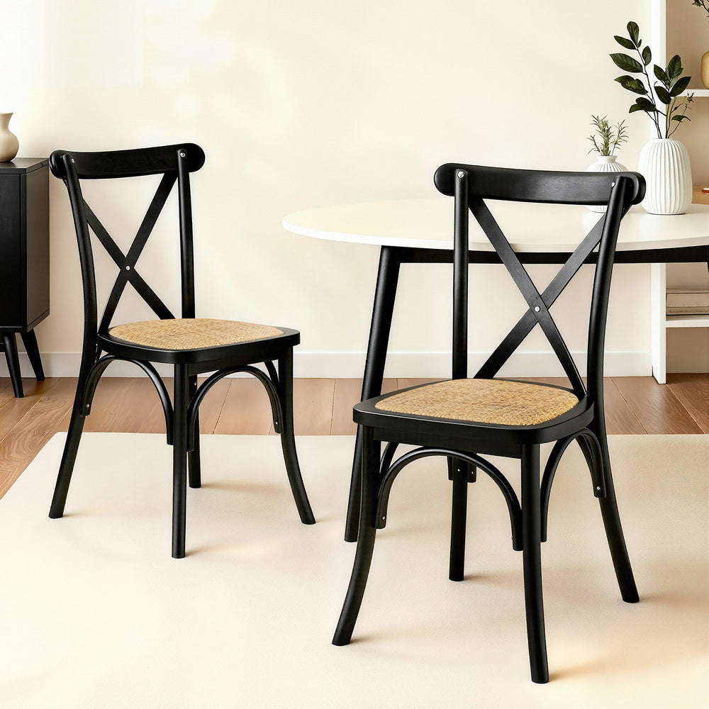 Kitchen & Dining Chairs: Artiss 2x Dining Chairs Rattan Wooden Kitchen Accent Chair Cafe Lounge Rubber Wood
