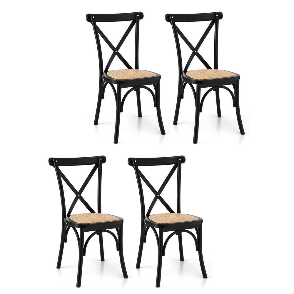 Kitchen & Dining Chairs: Artiss 4x Dining Chairs Rattan Wooden Kitchen Accent Chair Cafe Lounge Rubber Wood