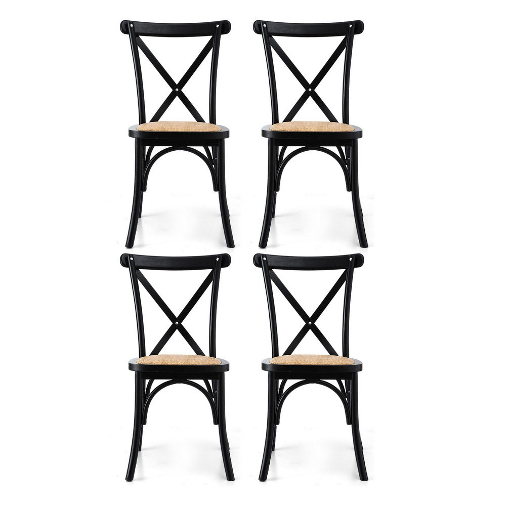 Kitchen & Dining Chairs: Artiss 4x Dining Chairs Rattan Wooden Kitchen Accent Chair Cafe Lounge Rubber Wood