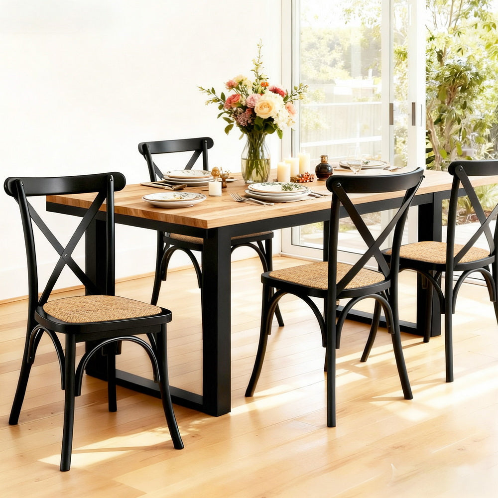 Kitchen & Dining Chairs: Artiss 4x Dining Chairs Rattan Wooden Kitchen Accent Chair Cafe Lounge Rubber Wood