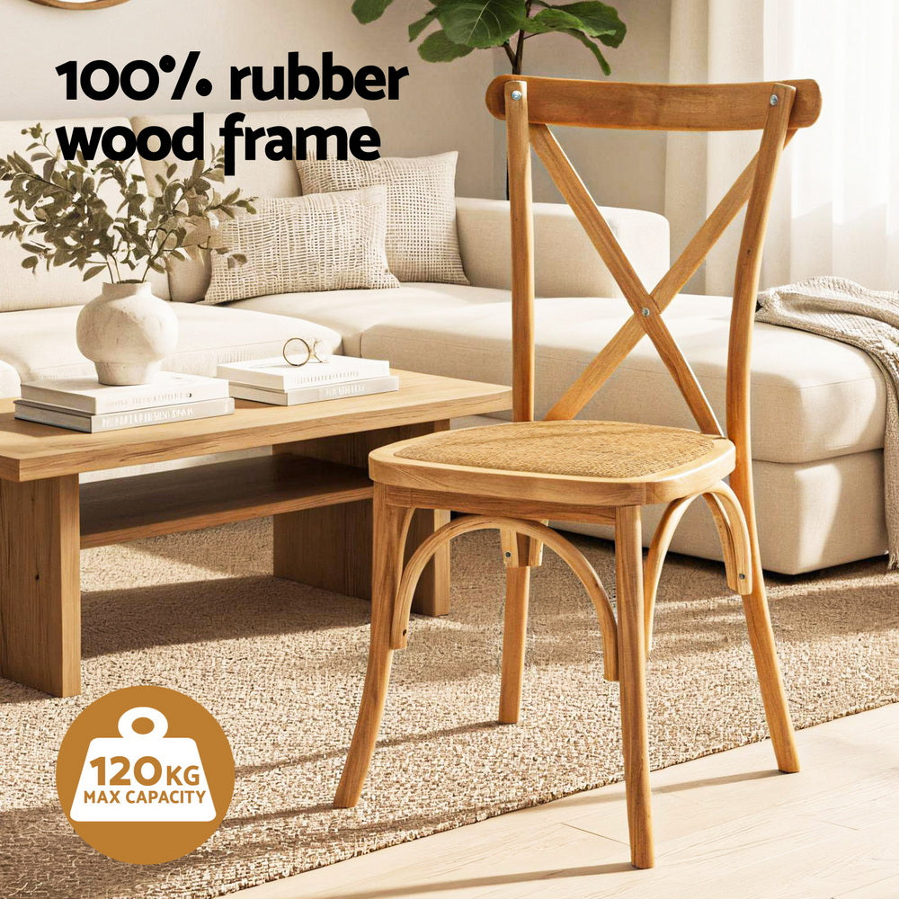 Kitchen & Dining Chairs: Artiss 4x Dining Chairs Rattan Wooden Kitchen Accent Chair Cafe Lounge Rubber Wood