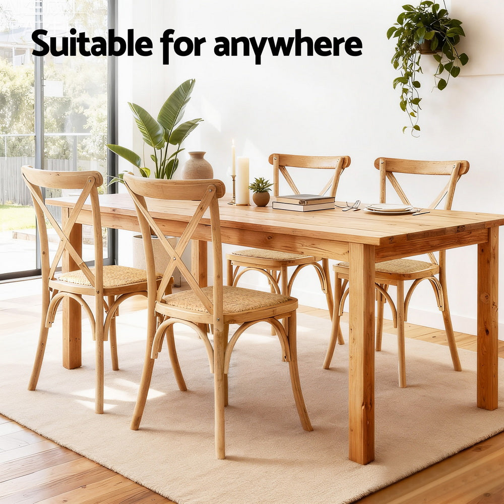Kitchen & Dining Chairs: Artiss 4x Dining Chairs Rattan Wooden Kitchen Accent Chair Cafe Lounge Rubber Wood