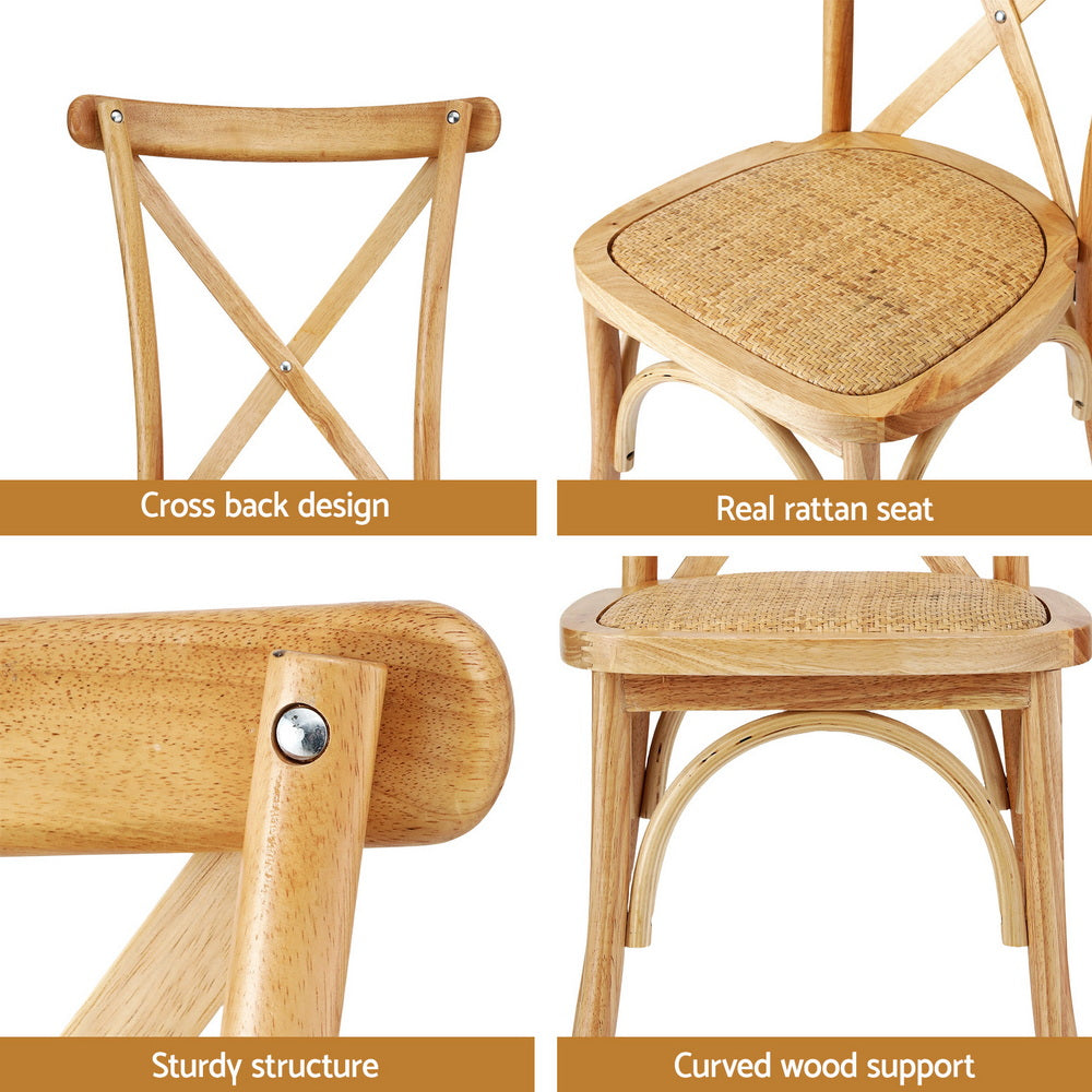 Kitchen & Dining Chairs: Artiss 4x Dining Chairs Rattan Wooden Kitchen Accent Chair Cafe Lounge Rubber Wood