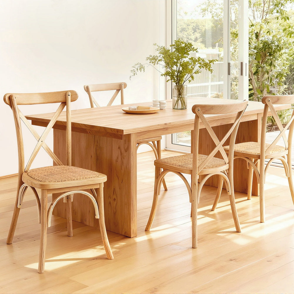 Kitchen & Dining Chairs: Artiss 4x Dining Chairs Rattan Wooden Kitchen Accent Chair Cafe Lounge Rubber Wood
