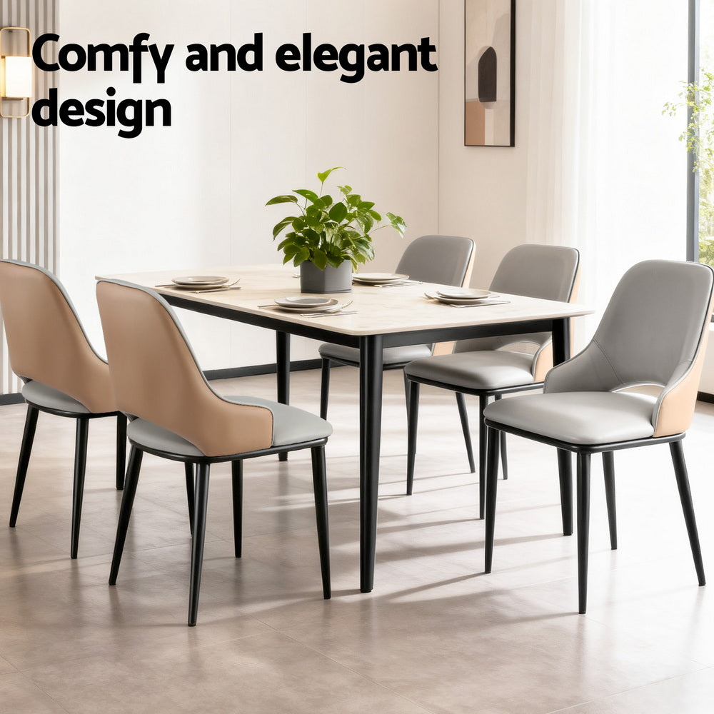 Kitchen & Dining Chairs: Artiss 1x Dining Chair Hollow PU Leather Kitchen Lounge Cafe Accent Chairs Grey