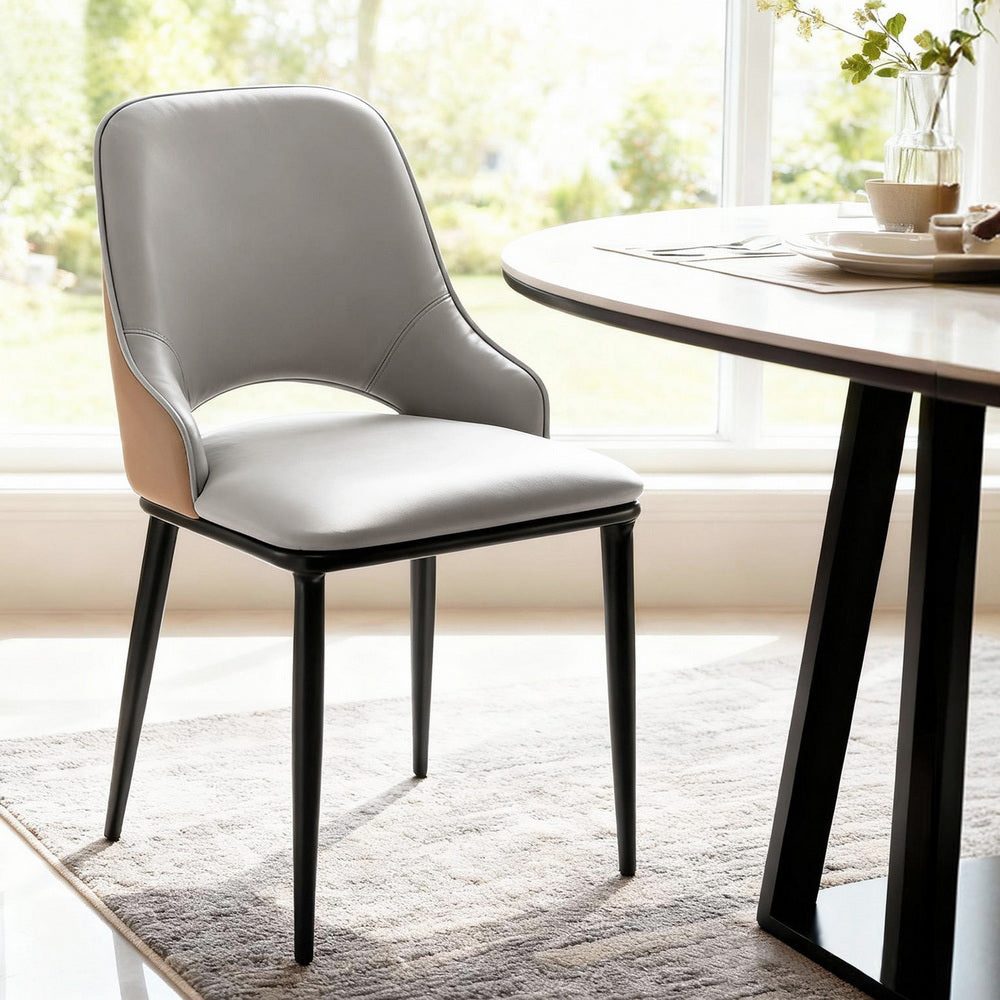 Kitchen & Dining Chairs: Artiss 1x Dining Chair Hollow PU Leather Kitchen Lounge Cafe Accent Chairs Grey