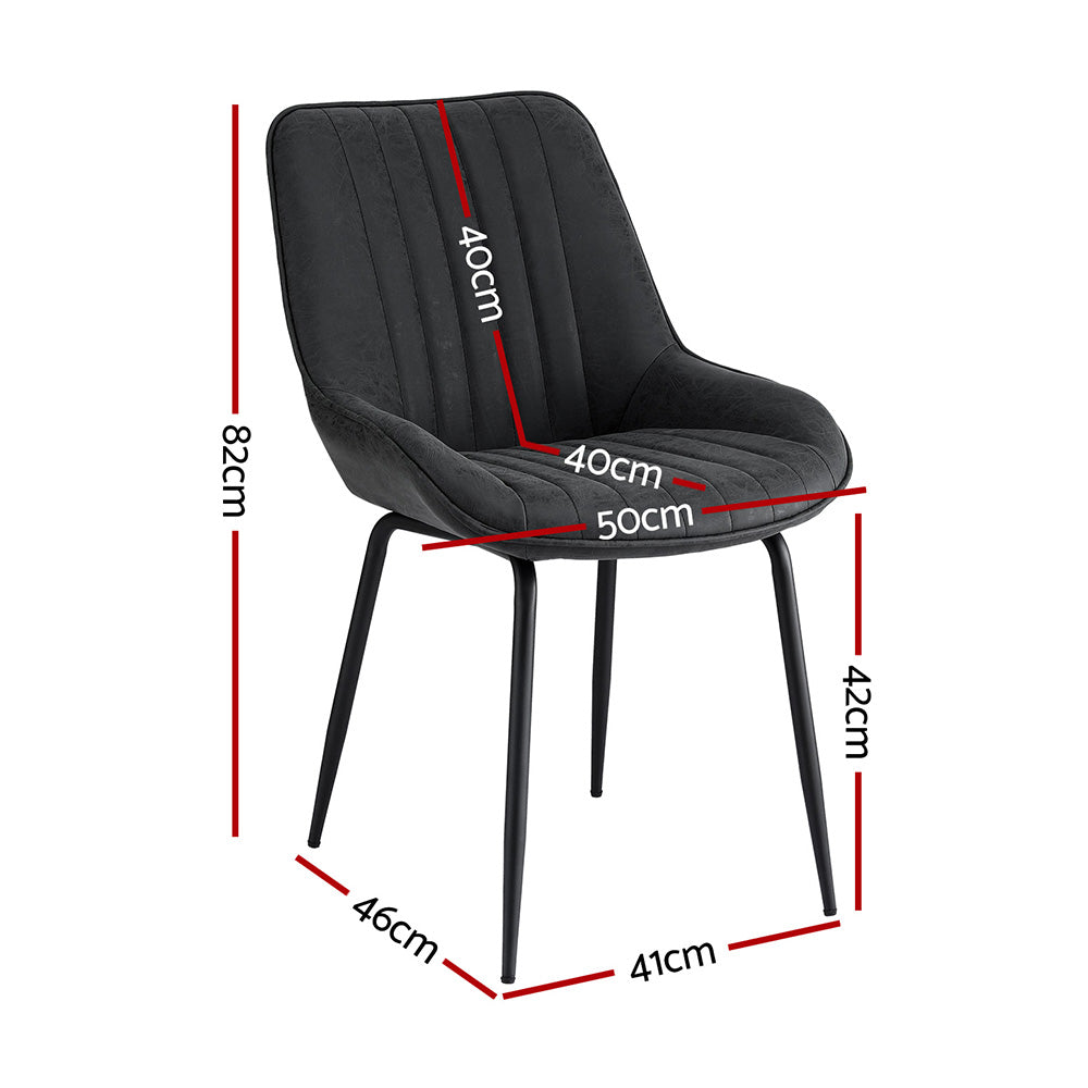 Artiss 2x Dining Chairs Retro PU Leather Kitchen Lounge Cafe Accent Chair Black