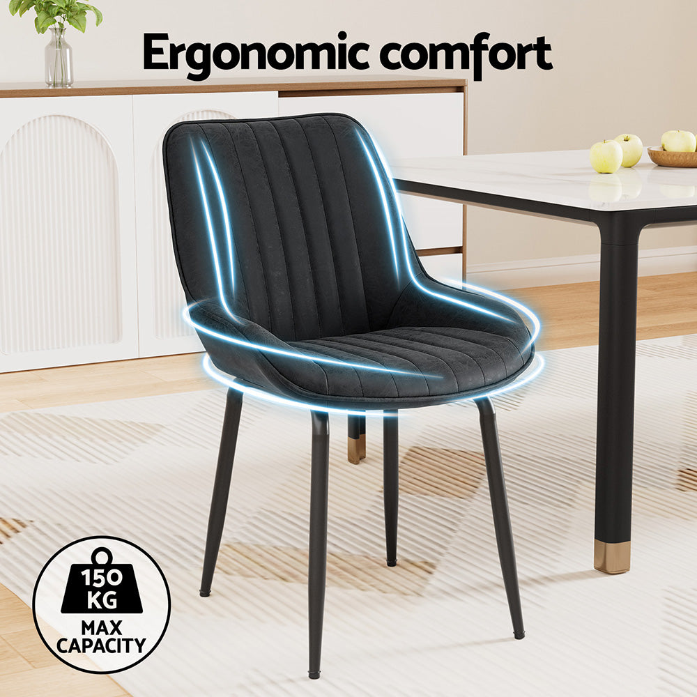 Kitchen & Dining Chairs: Artiss 4x Dining Chairs Retro PU Leather Kitchen Lounge Cafe Accent Chair Black