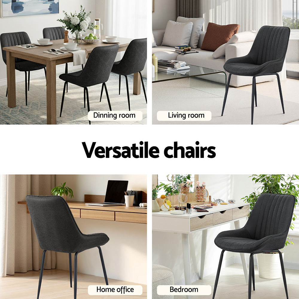 Kitchen & Dining Chairs: Artiss 4x Dining Chairs Retro PU Leather Kitchen Lounge Cafe Accent Chair Black