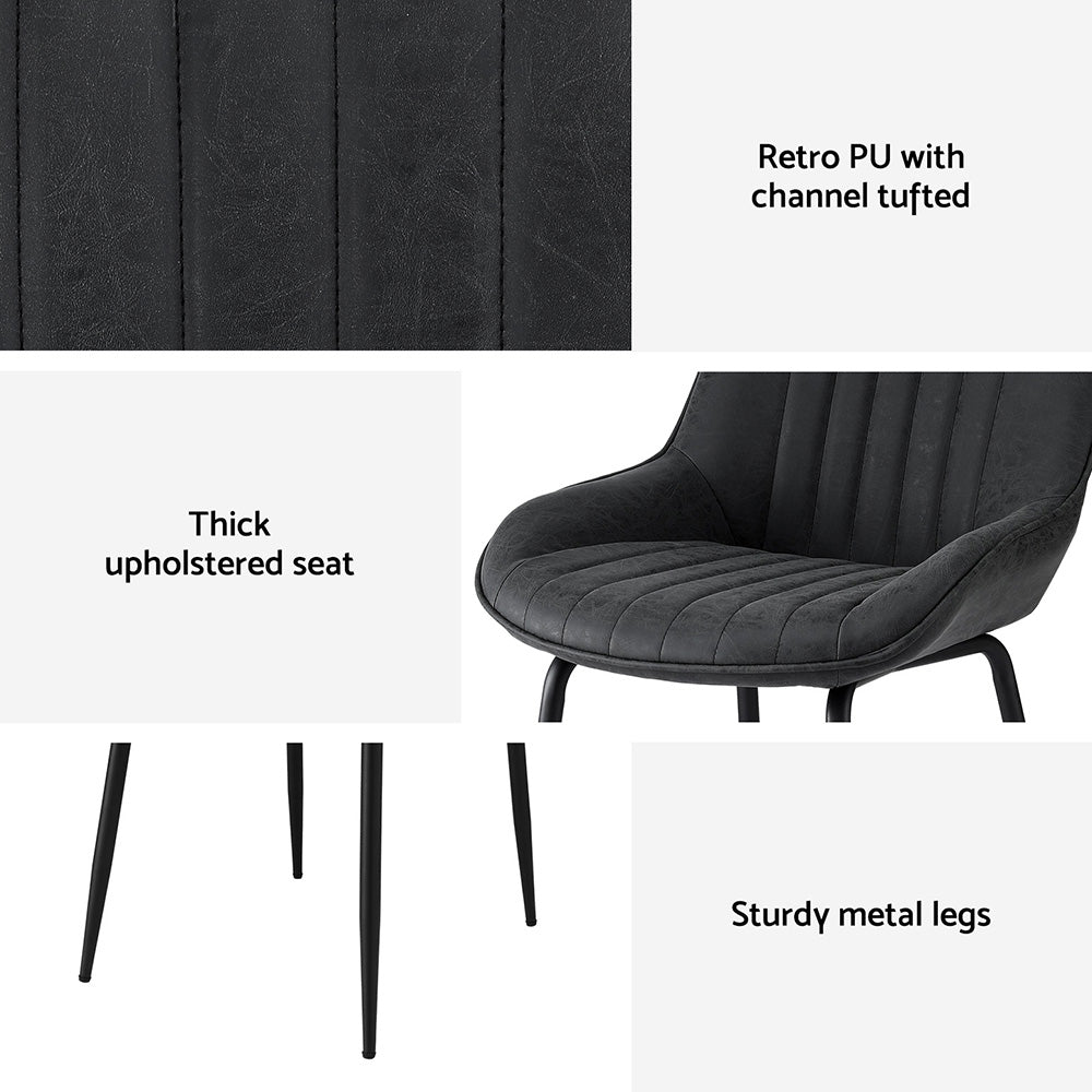 Kitchen & Dining Chairs: Artiss 4x Dining Chairs Retro PU Leather Kitchen Lounge Cafe Accent Chair Black