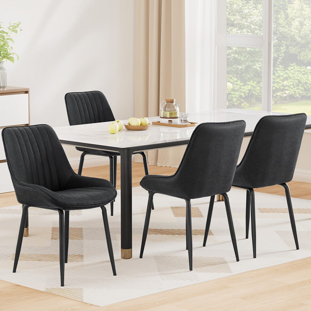Kitchen & Dining Chairs: Artiss 4x Dining Chairs Retro PU Leather Kitchen Lounge Cafe Accent Chair Black