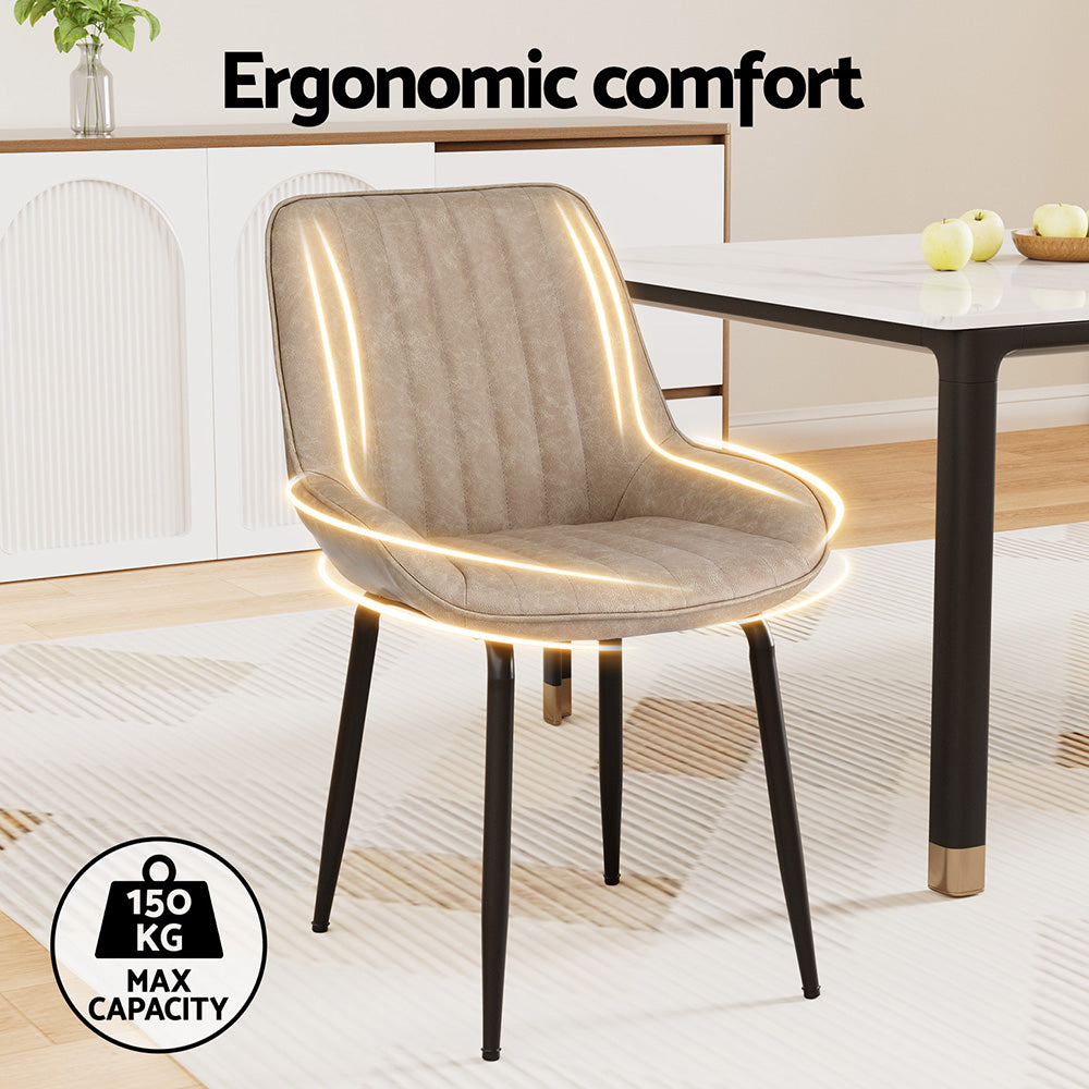 Kitchen & Dining Chairs: Artiss 4x Dining Chairs Retro PU Leather Kitchen Lounge Cafe Accent Chair Khaki
