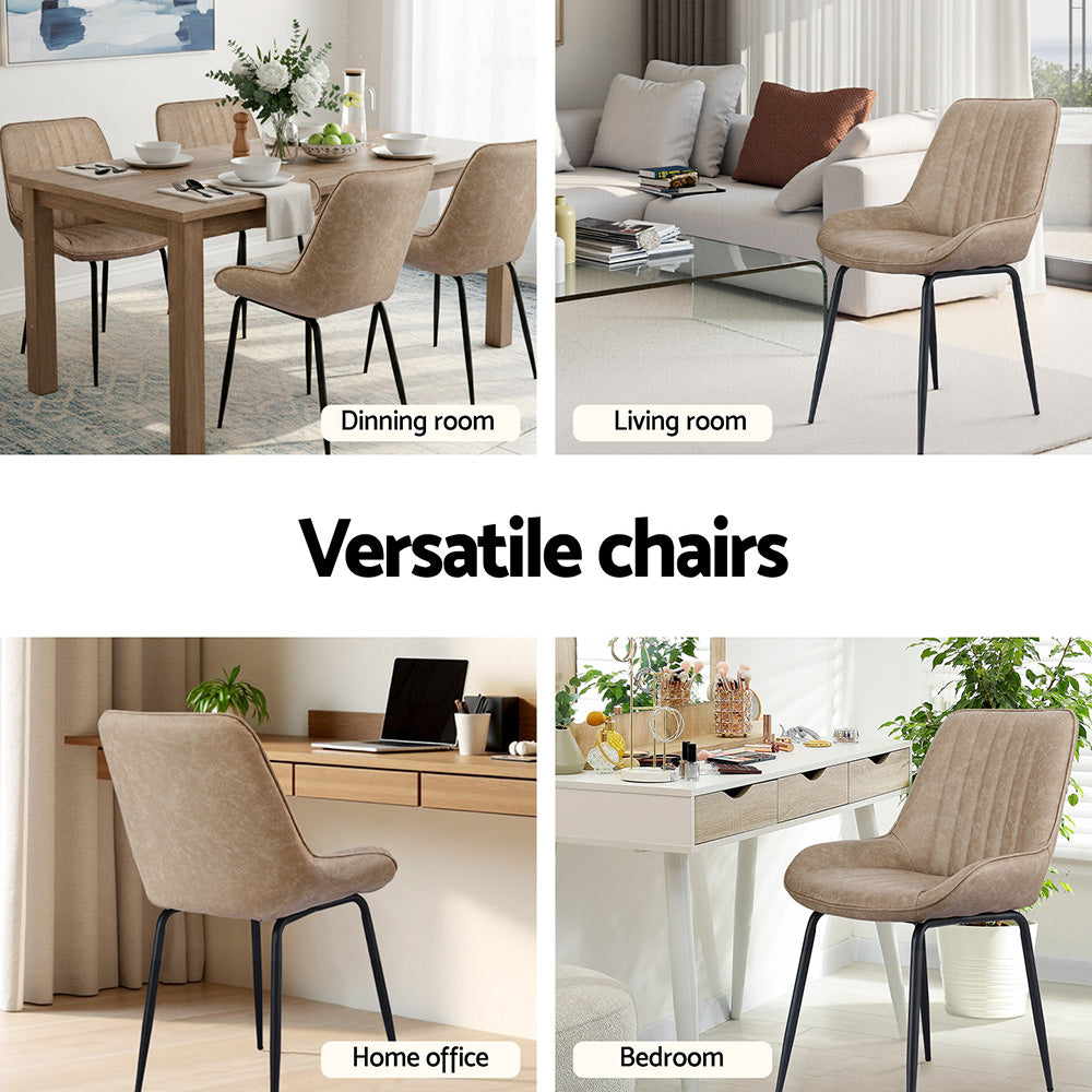 Kitchen & Dining Chairs: Artiss 4x Dining Chairs Retro PU Leather Kitchen Lounge Cafe Accent Chair Khaki