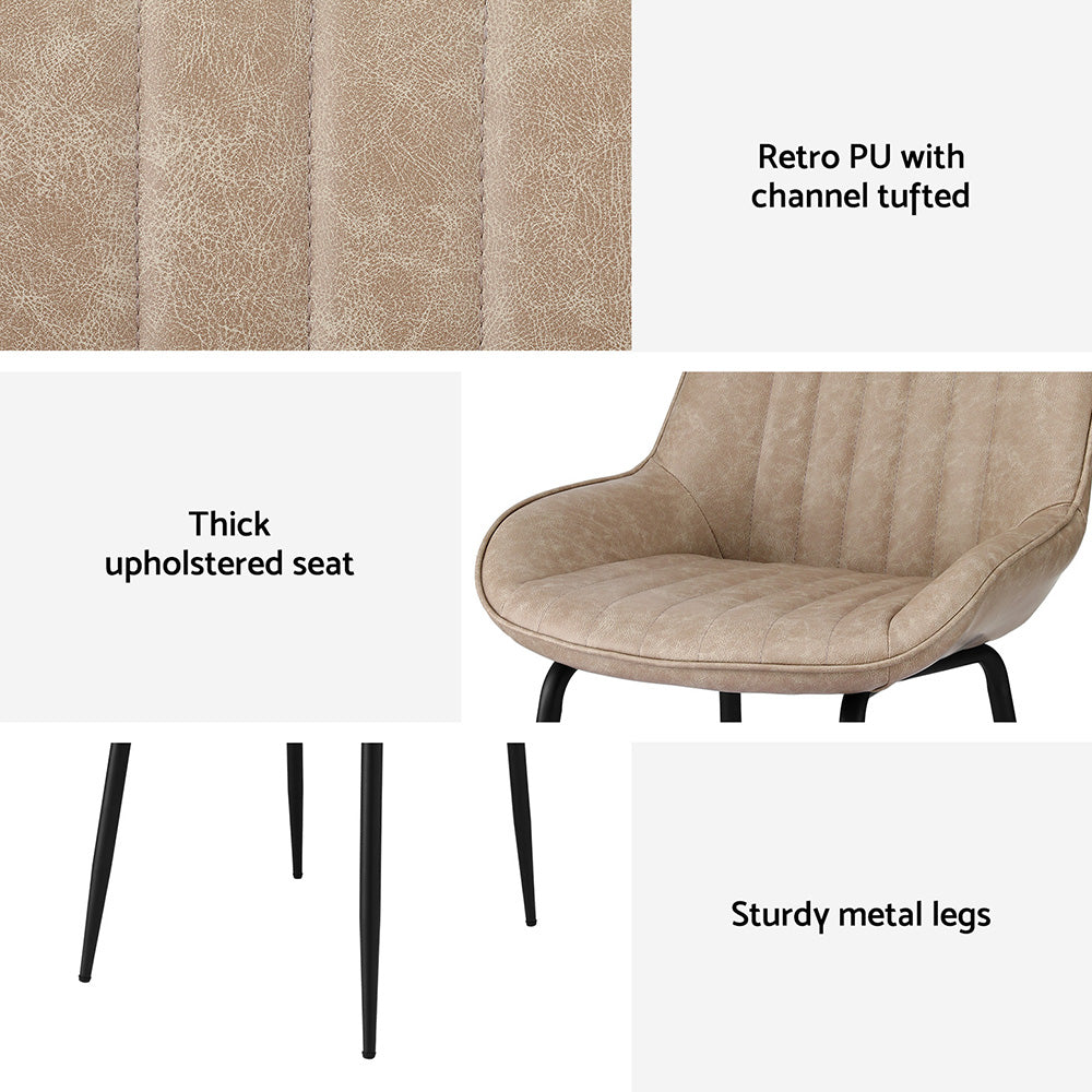Kitchen & Dining Chairs: Artiss 4x Dining Chairs Retro PU Leather Kitchen Lounge Cafe Accent Chair Khaki