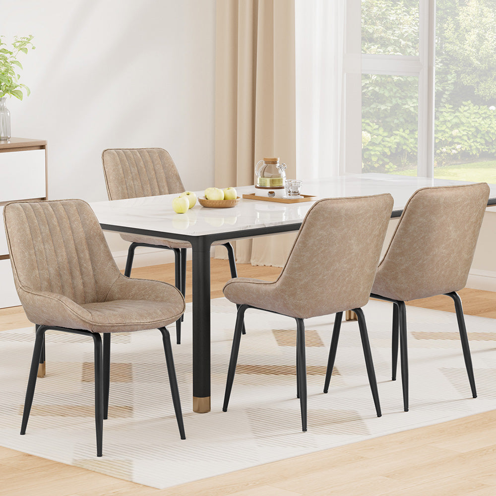 Kitchen & Dining Chairs: Artiss 4x Dining Chairs Retro PU Leather Kitchen Lounge Cafe Accent Chair Khaki