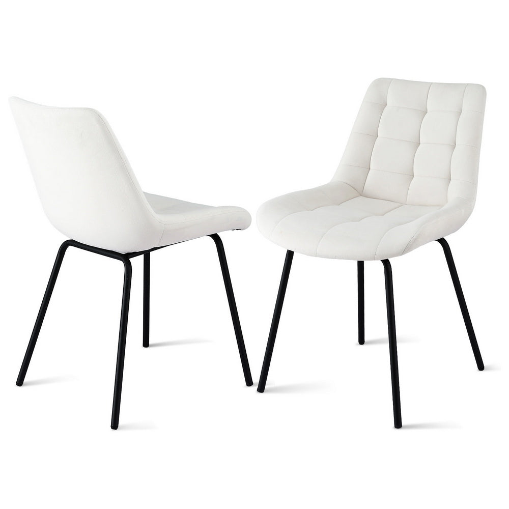 Kitchen & Dining Chairs: Artiss 2x Dining Chairs Velvet Tufted Kitchen Lounge Cafe Accent Chair Beige