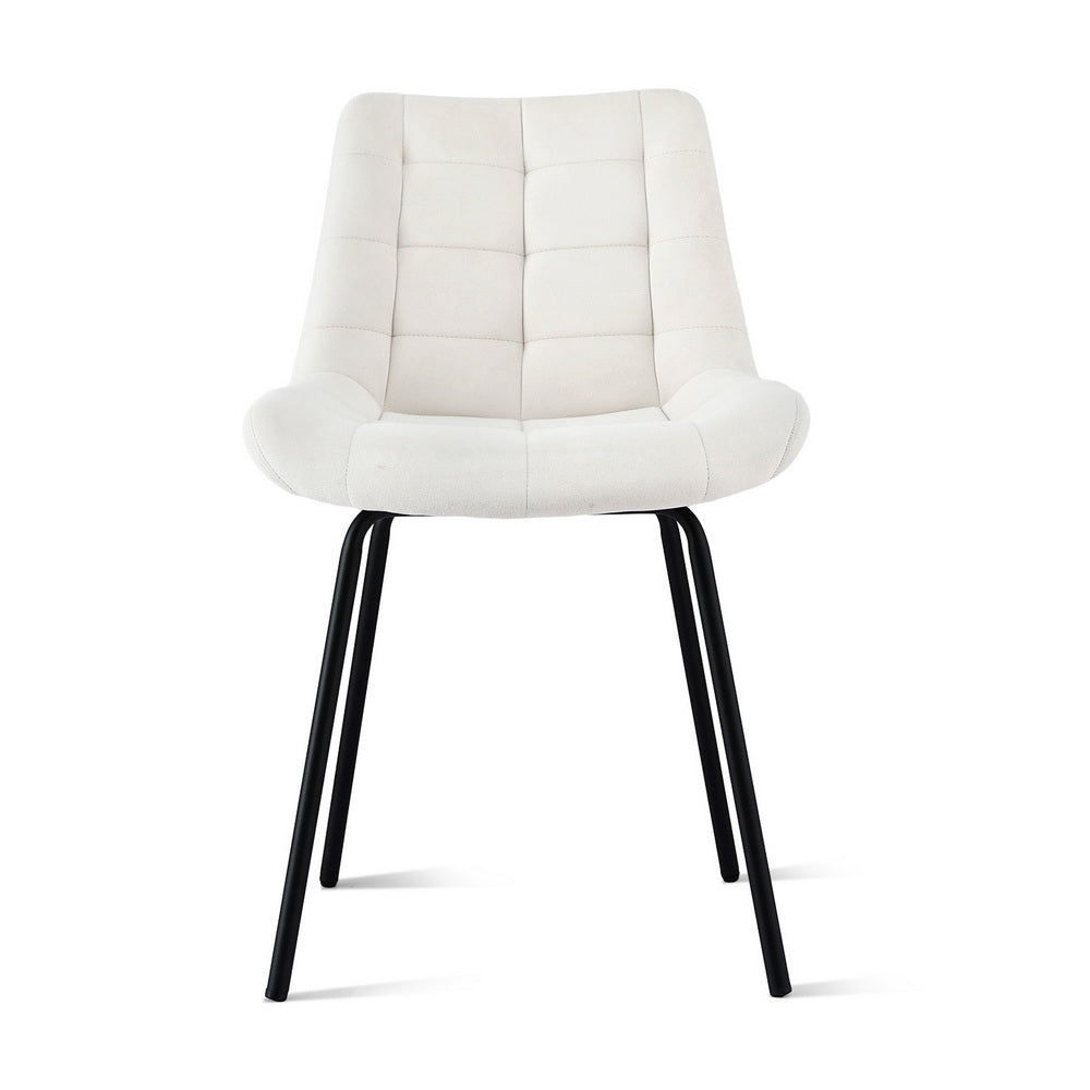 Kitchen & Dining Chairs: Artiss 2x Dining Chairs Velvet Tufted Kitchen Lounge Cafe Accent Chair Beige