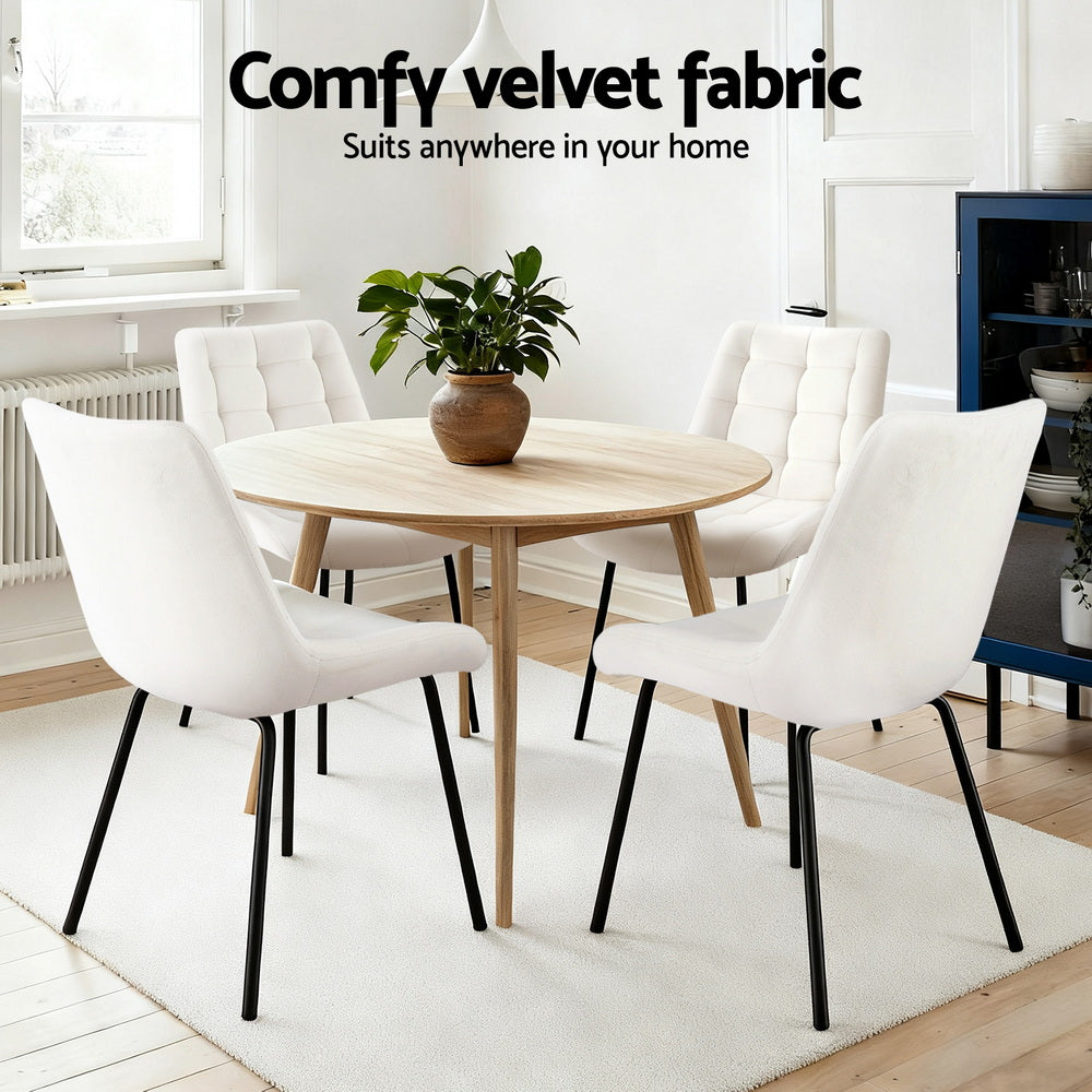 Kitchen & Dining Chairs: Artiss 2x Dining Chairs Velvet Tufted Kitchen Lounge Cafe Accent Chair Beige