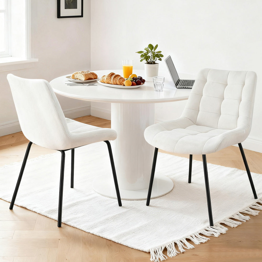 Kitchen & Dining Chairs: Artiss 2x Dining Chairs Velvet Tufted Kitchen Lounge Cafe Accent Chair Beige