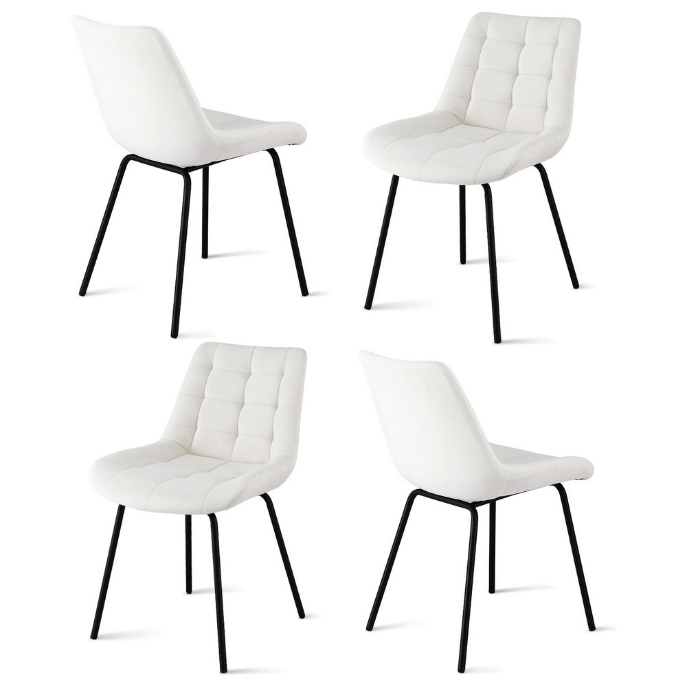 Kitchen & Dining Chairs: Artiss 4x Dining Chairs Velvet Tufted Kitchen Lounge Cafe Accent Chair Beige