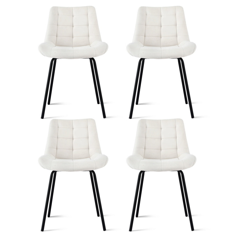 Kitchen & Dining Chairs: Artiss 4x Dining Chairs Velvet Tufted Kitchen Lounge Cafe Accent Chair Beige