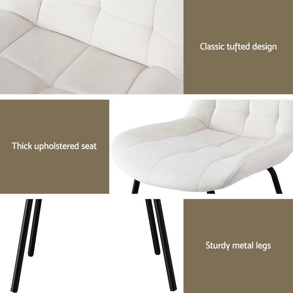 Kitchen & Dining Chairs: Artiss 4x Dining Chairs Velvet Tufted Kitchen Lounge Cafe Accent Chair Beige