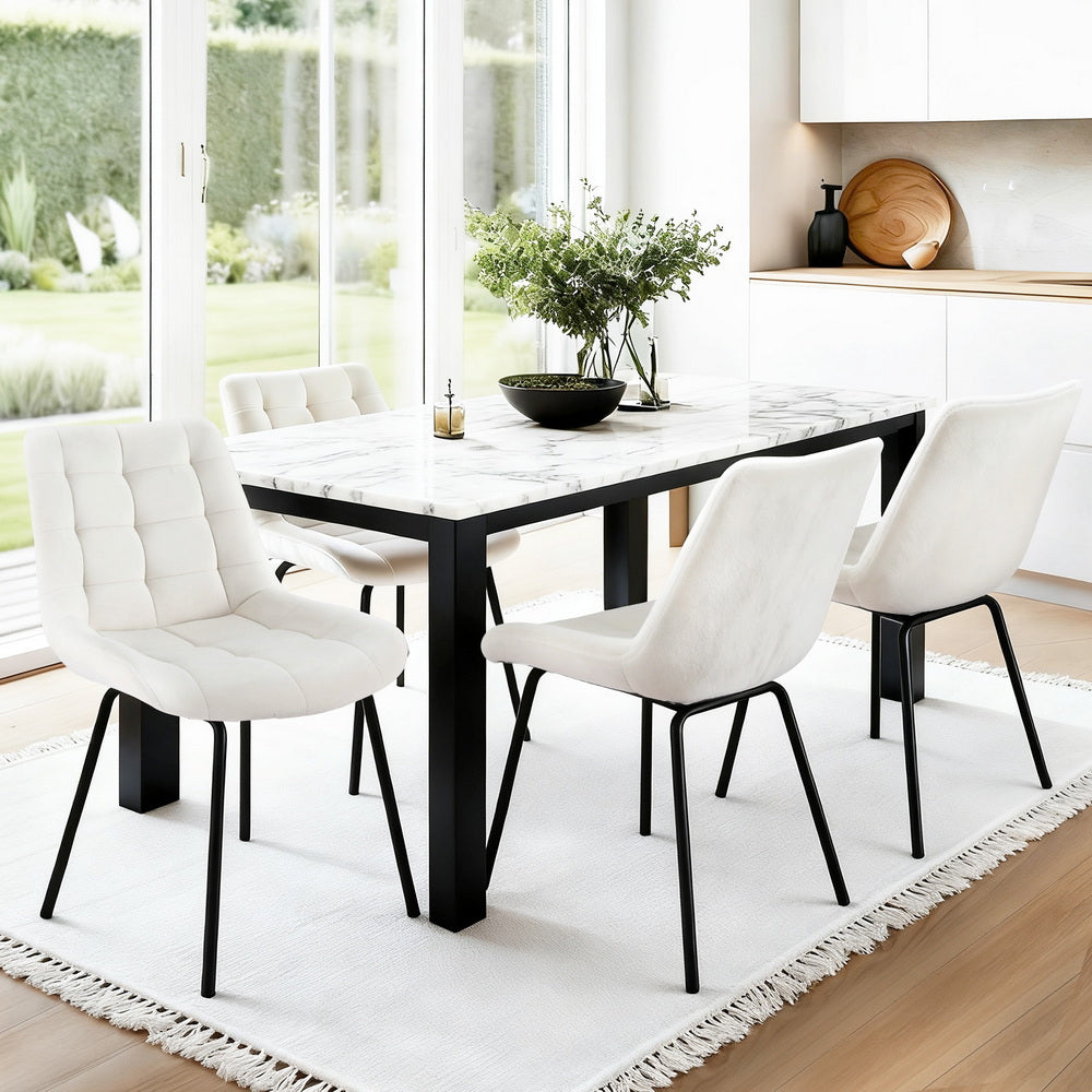 Kitchen & Dining Chairs: Artiss 4x Dining Chairs Velvet Tufted Kitchen Lounge Cafe Accent Chair Beige
