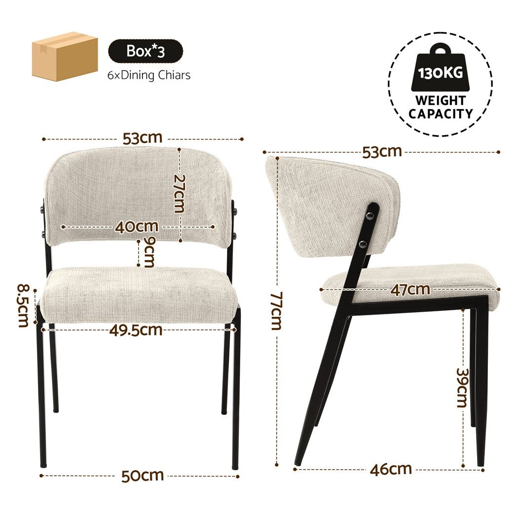 Artiss Dining Chairs Set of 6 Linen Fabric Soft Upholstered Chairs Beige