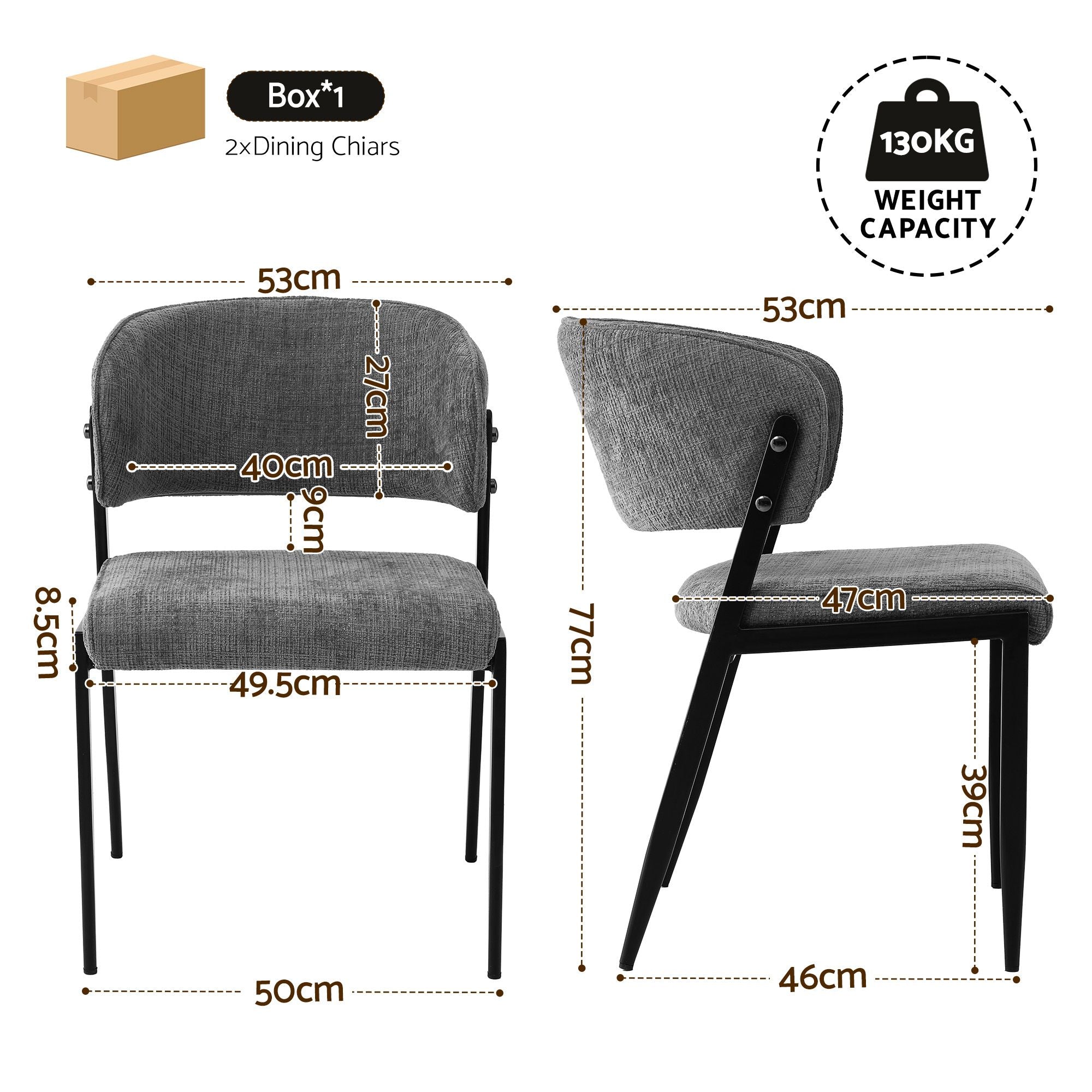 Artiss Dining Chairs Set of 2 Linen Fabric Soft Upholstered Chairs Grey