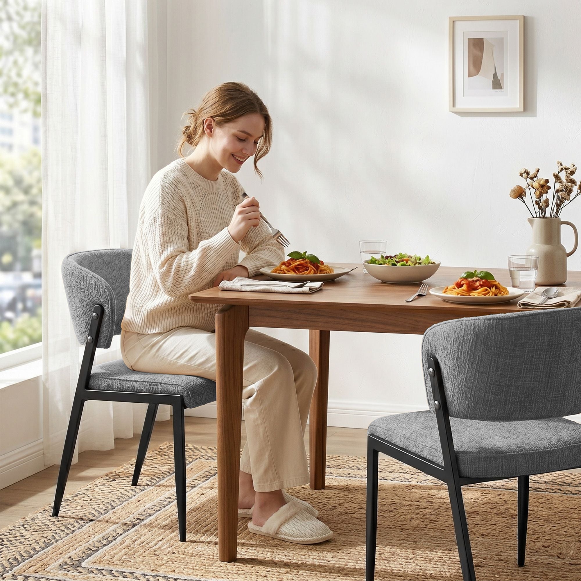 Artiss Dining Chairs Set of 2 Linen Fabric Soft Upholstered Chairs Grey