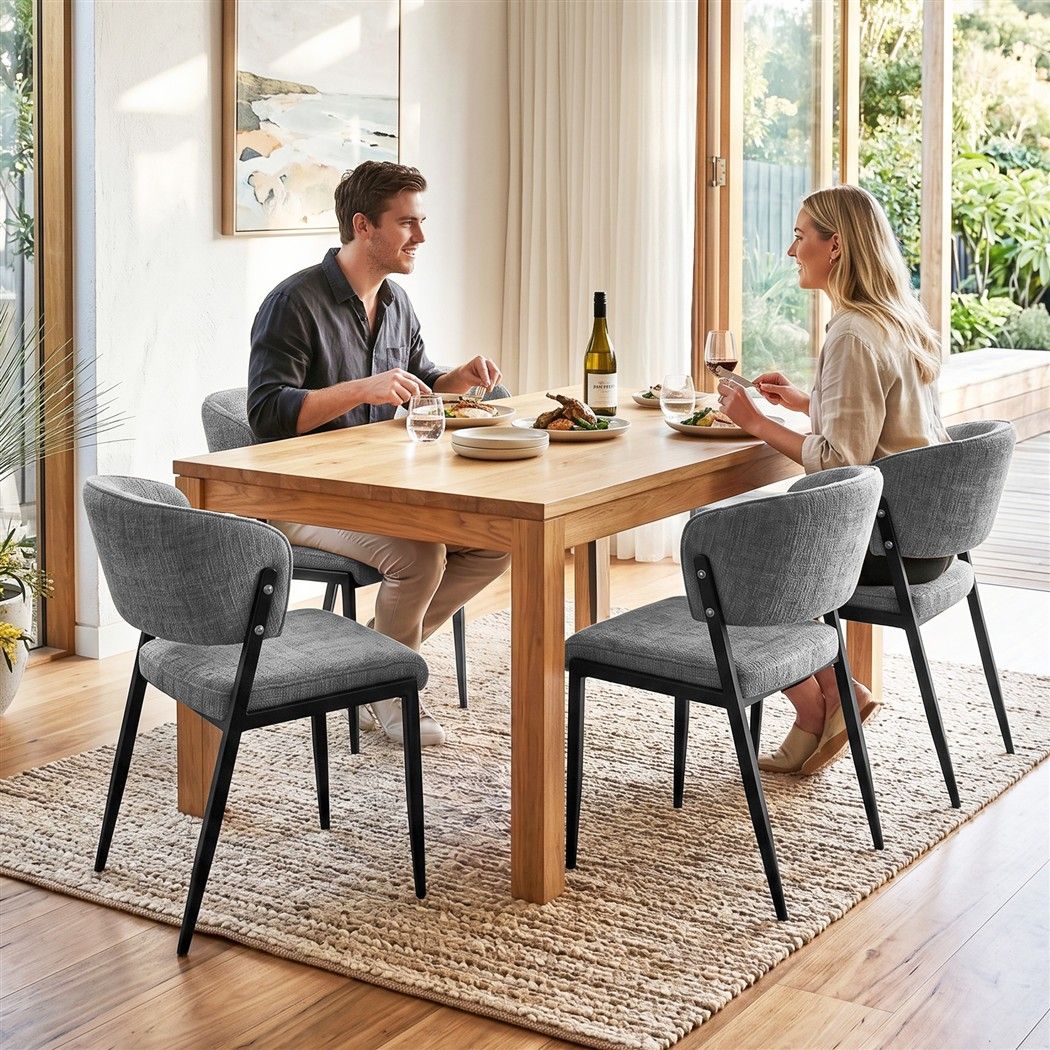 Artiss Dining Chairs Set of 4 Linen Fabric Soft Upholstered Chairs Grey