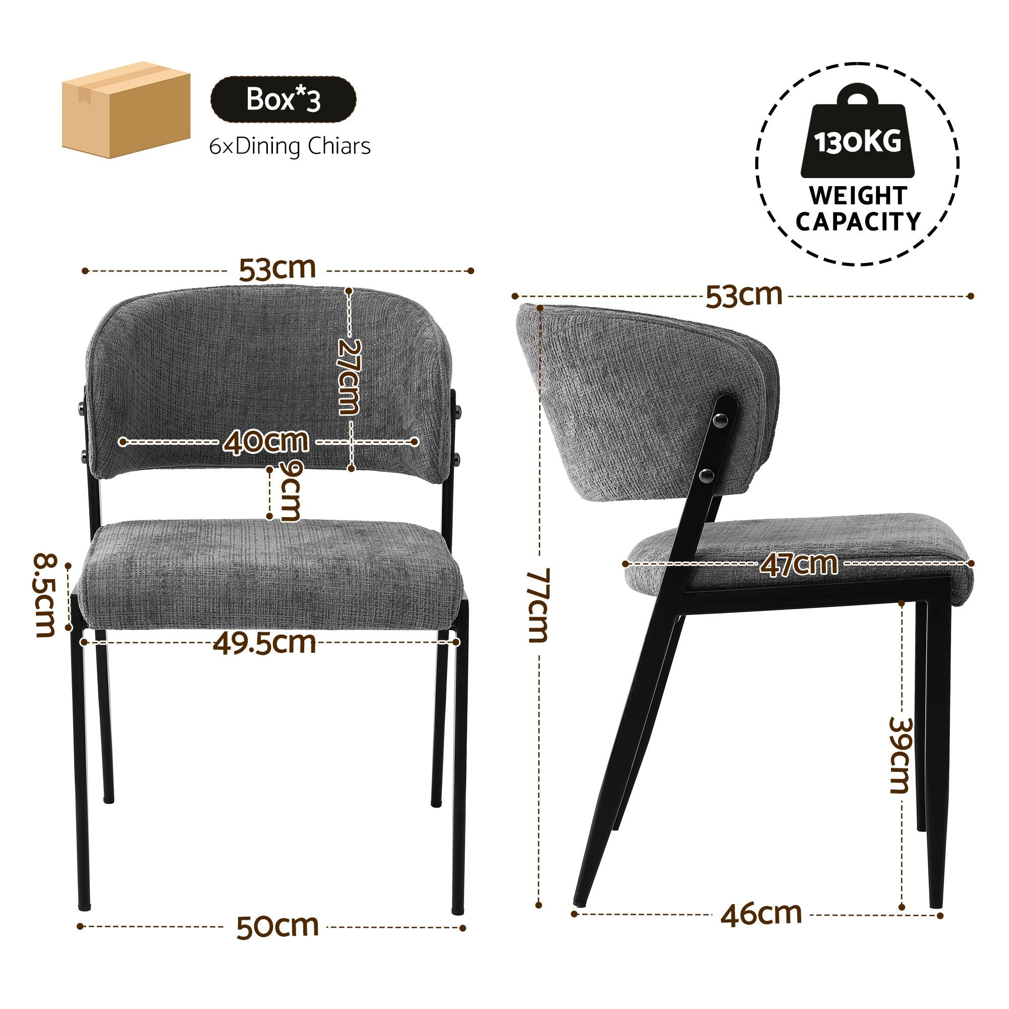 Artiss Dining Chairs Set of 6 Linen Fabric Soft Upholstered Chairs Grey