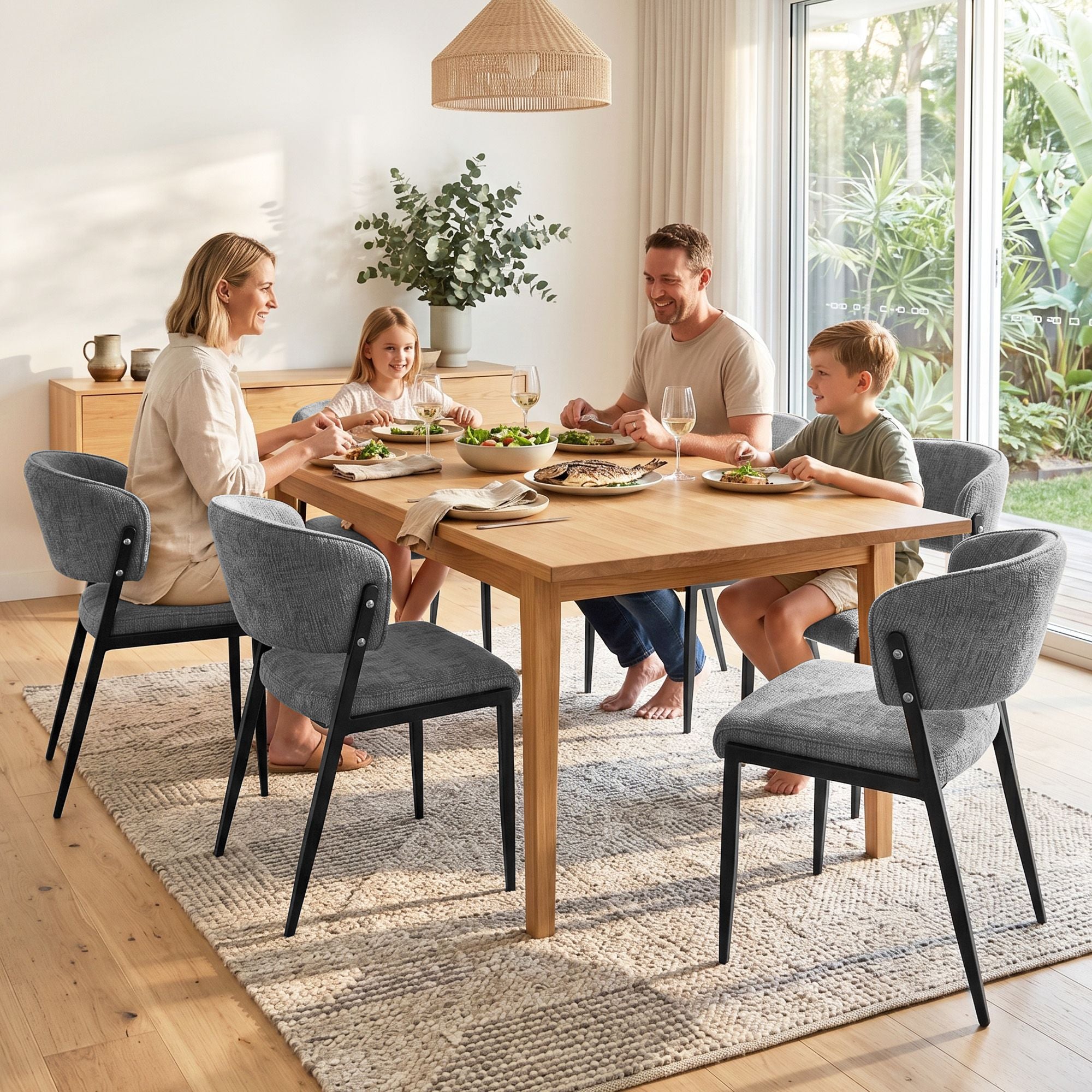 Artiss Dining Chairs Set of 6 Linen Fabric Soft Upholstered Chairs Grey