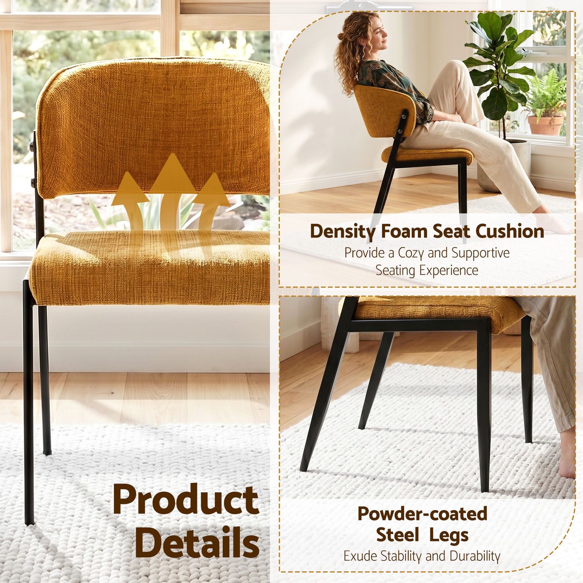 Artiss Dining Chairs Set of 6 Linen Fabric Soft Upholstered Chairs Mustard