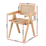 Artiss 2x Dining Chairs Wooden Rattan Seat Rubber Wood Frame