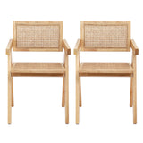 Artiss 2x Dining Chairs Wooden Rattan Seat Rubber Wood Frame
