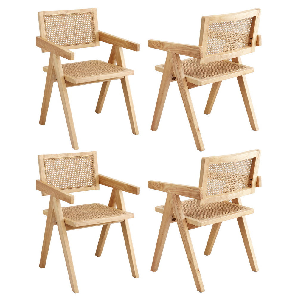 Kitchen & Dining Chairs: Artiss 4x Dining Chairs Wooden Rattan Seat Rubber Wood Frame