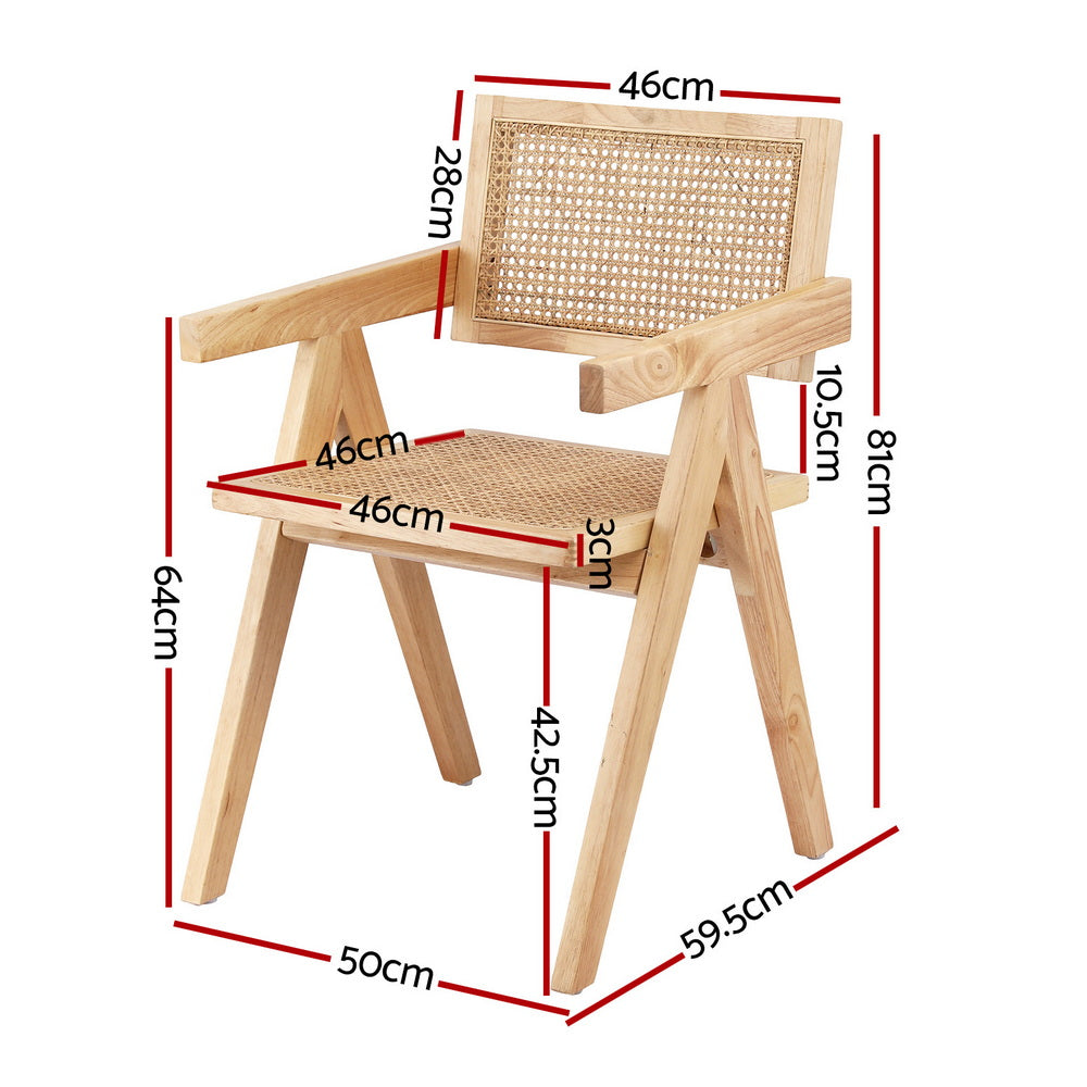 Kitchen & Dining Chairs: Artiss 4x Dining Chairs Wooden Rattan Seat Rubber Wood Frame