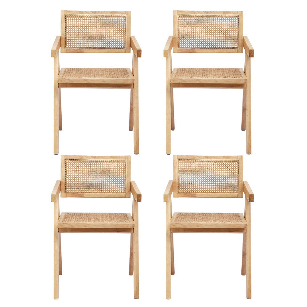 Kitchen & Dining Chairs: Artiss 4x Dining Chairs Wooden Rattan Seat Rubber Wood Frame