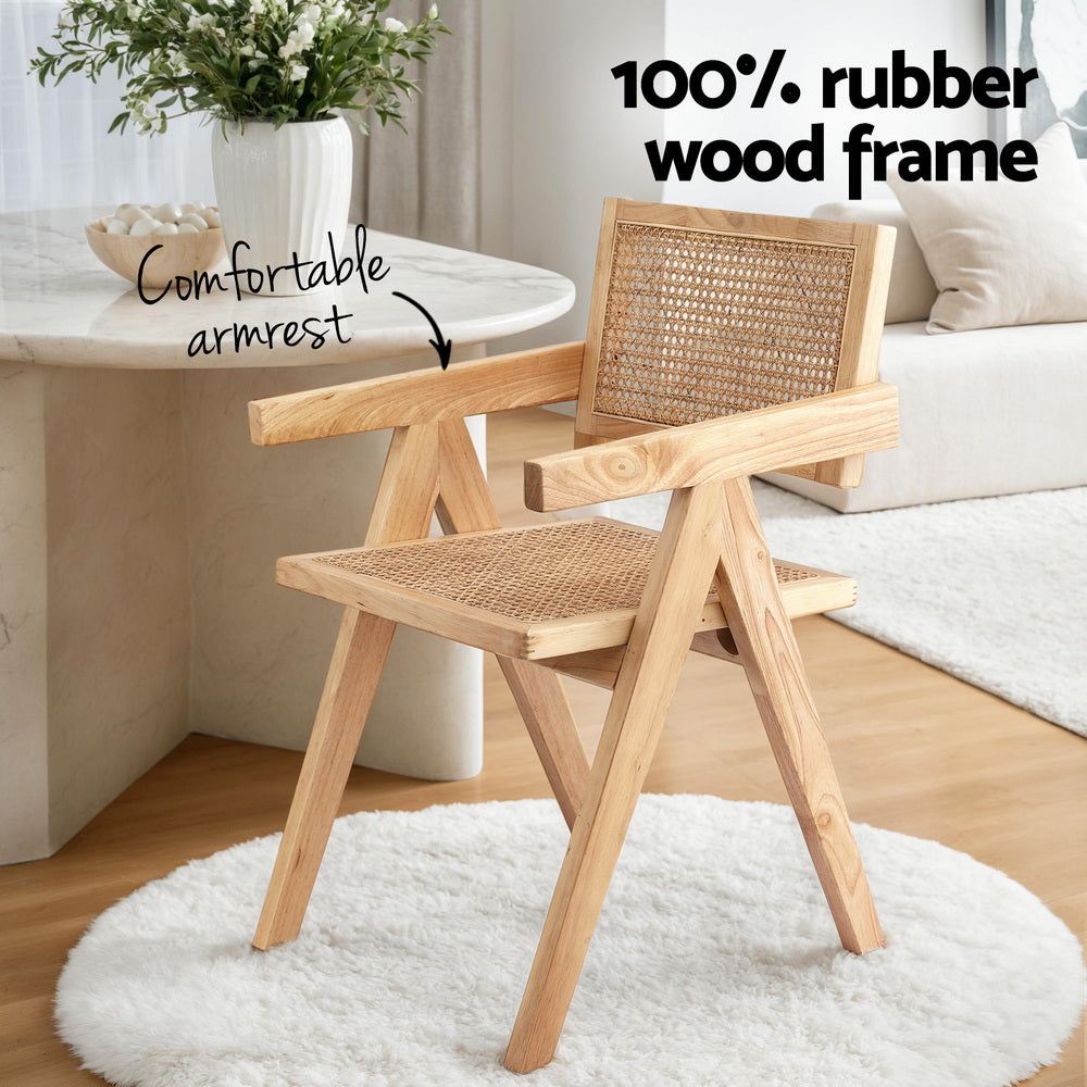 Kitchen & Dining Chairs: Artiss 4x Dining Chairs Wooden Rattan Seat Rubber Wood Frame