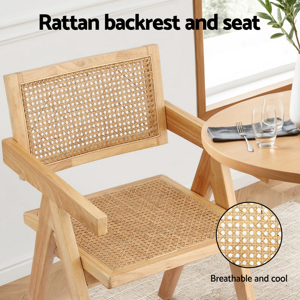 Kitchen & Dining Chairs: Artiss 4x Dining Chairs Wooden Rattan Seat Rubber Wood Frame