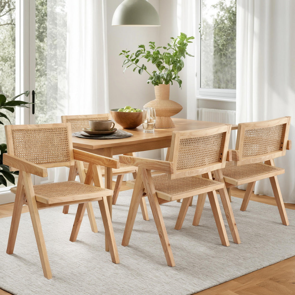 Kitchen & Dining Chairs: Artiss 4x Dining Chairs Wooden Rattan Seat Rubber Wood Frame