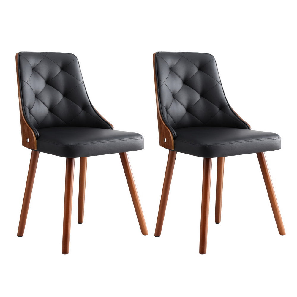 Kitchen & Dining Chairs: 1 Set of 2 Artiss Dining Chairs Black PU